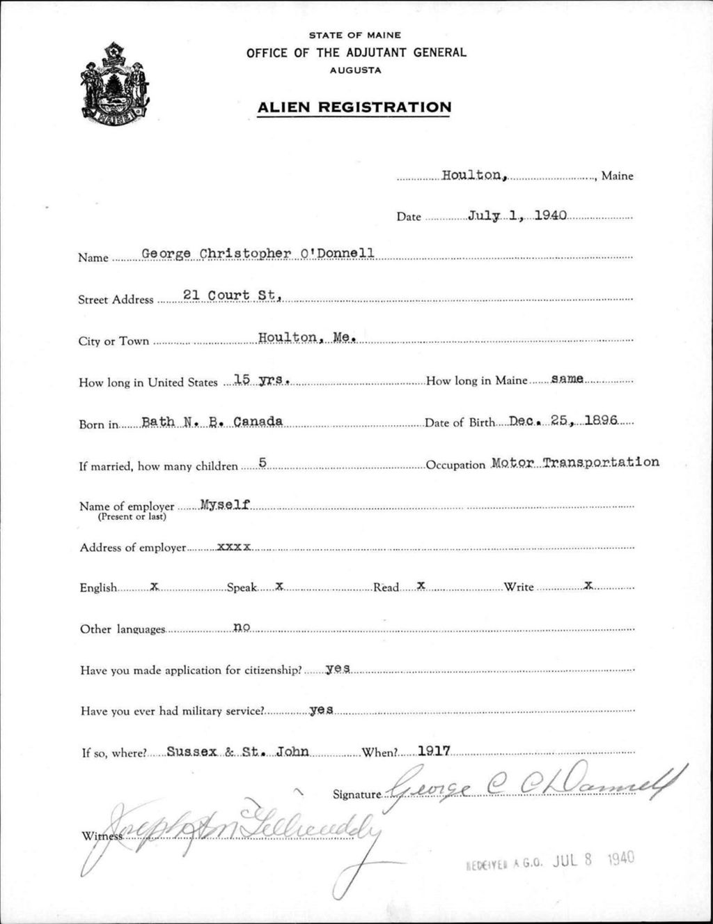 Miniature of Alien Registration- Odonnell, George C. (Houlton, Aroostook County)