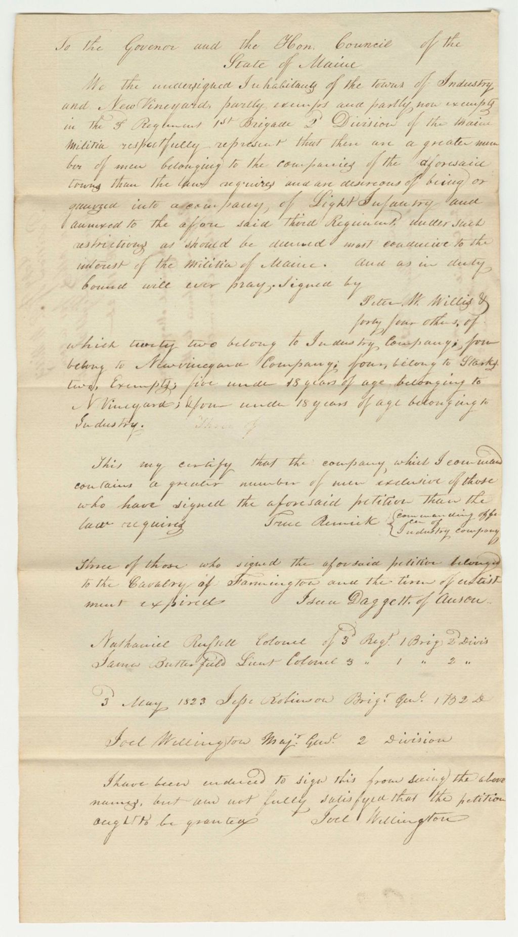 Miniature of Copy of Petition of Peter W. Willis and others for a Company of Light Infantry