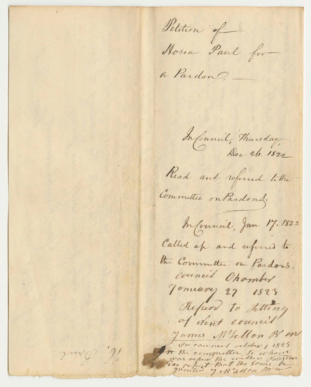 Miniature of Petition of Hosea Paul for a Pardon