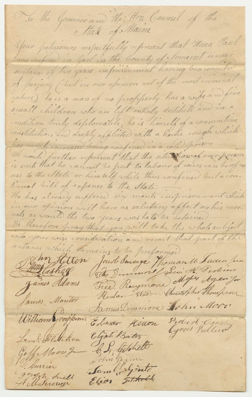 Miniature of Petition of Hosea Paul for Pardon