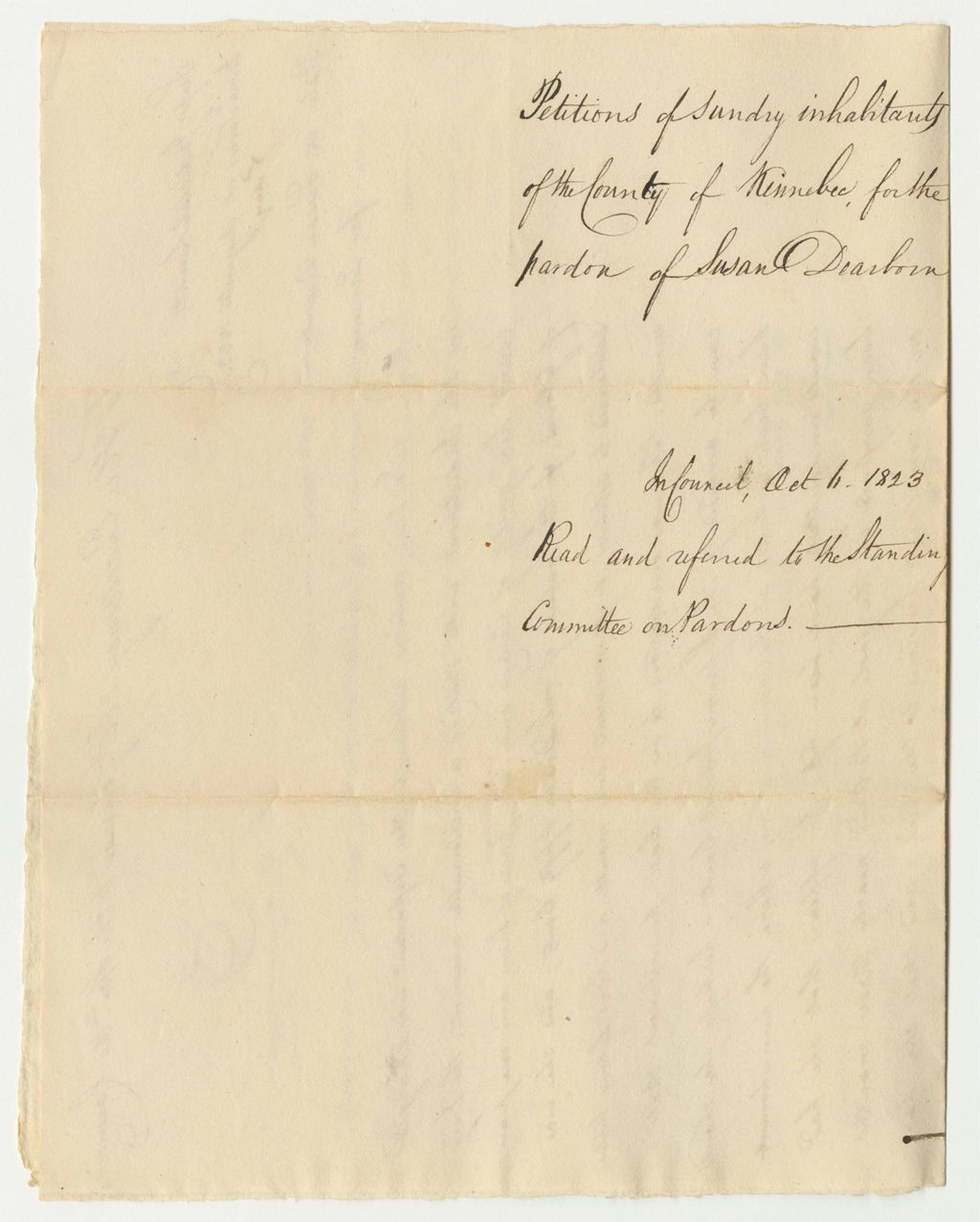 Miniature of Petitions of Sundry Inhabitants of the County of Kennebec for the Pardon of Susan Dearborn