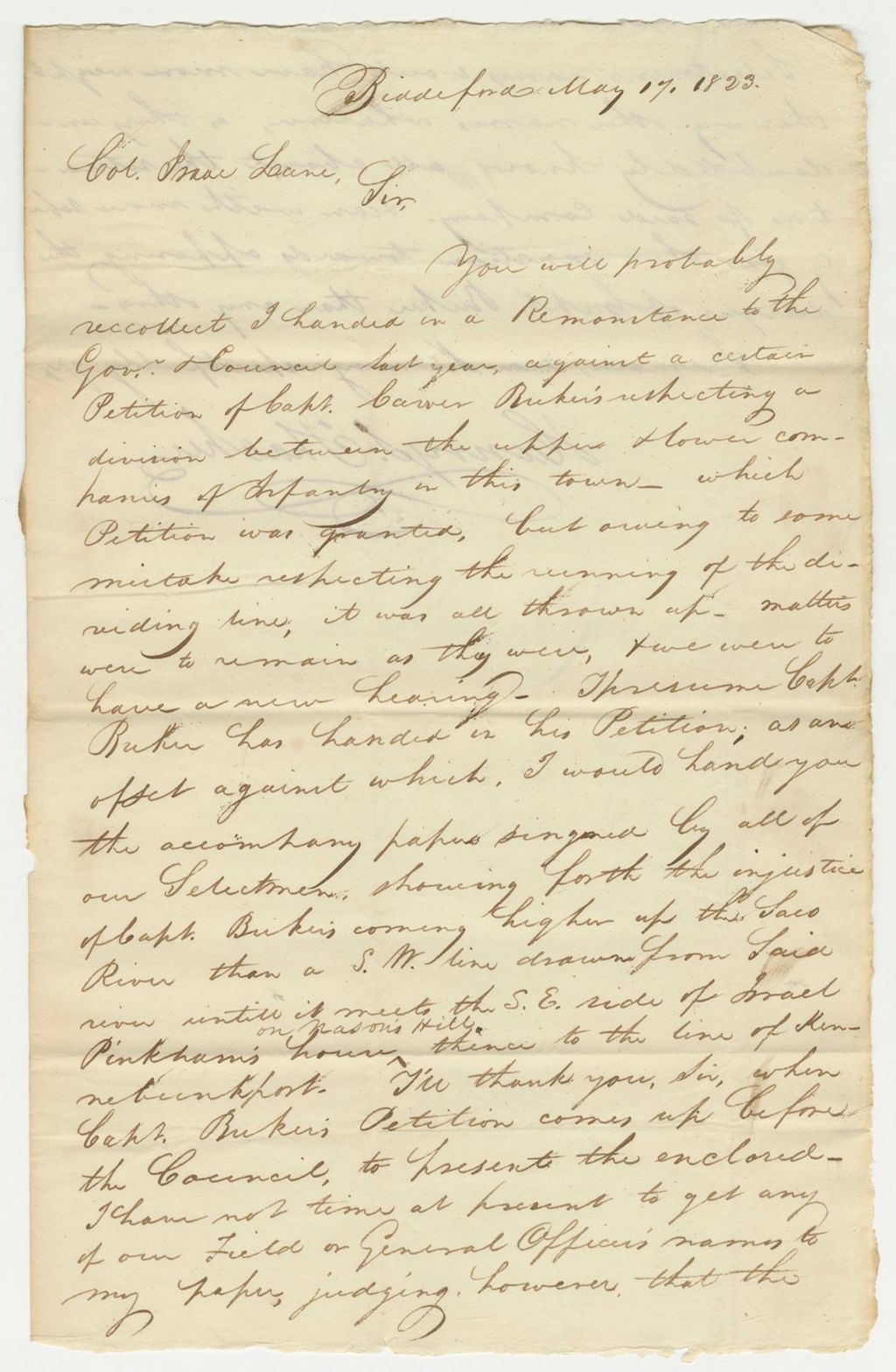 Miniature of Remonstrance of Henry Thacher Against the Petition of Capt. Buker