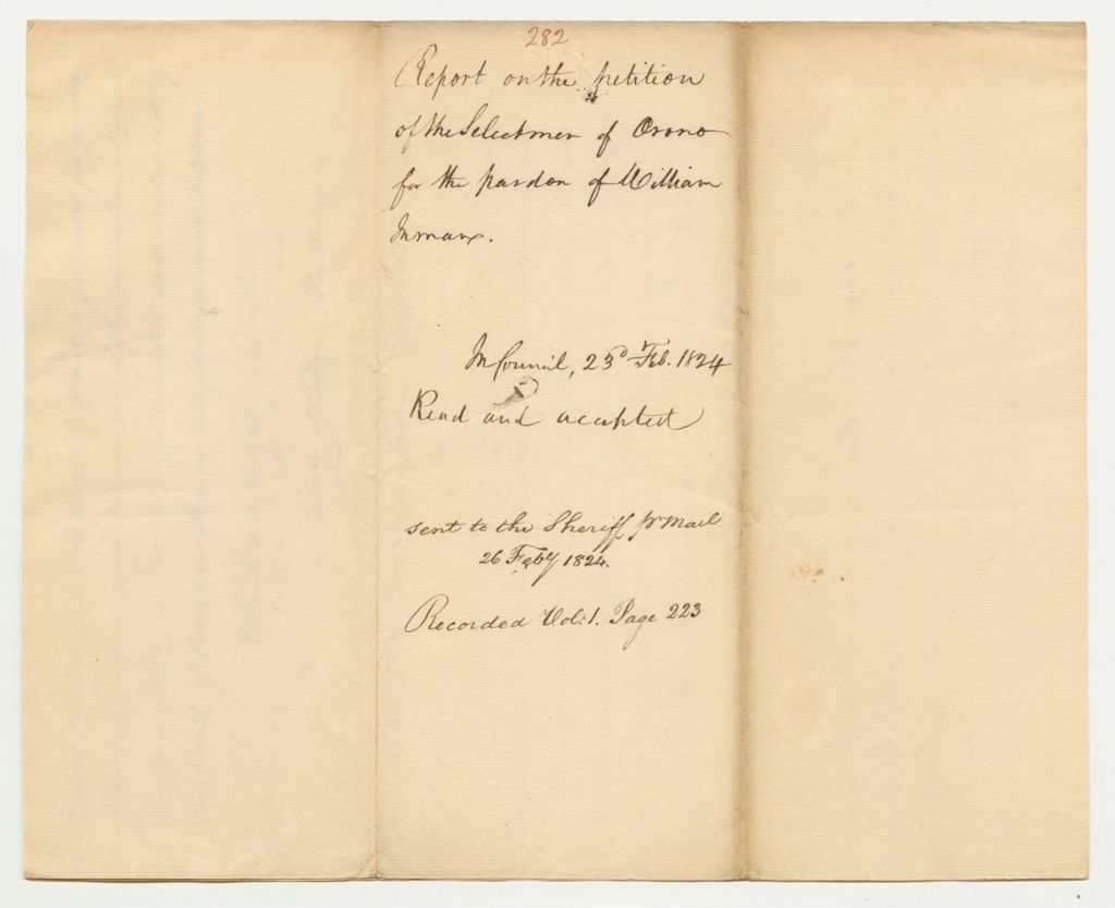 Miniature of Report 282: Report on the Petition of the Selectmen of Orono for the Pardon of William Inman