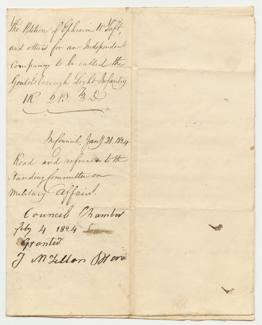 Miniature of Petition of W. Taft and Others for an Independent Company to be Called the "Gouldsborough Light Infantry"