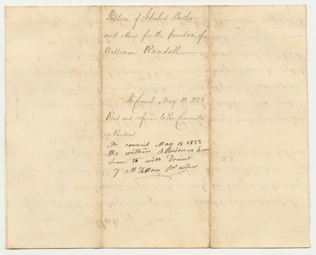 Miniature of Petition of Ichabod Butler and Others for the Pardon of William Randall