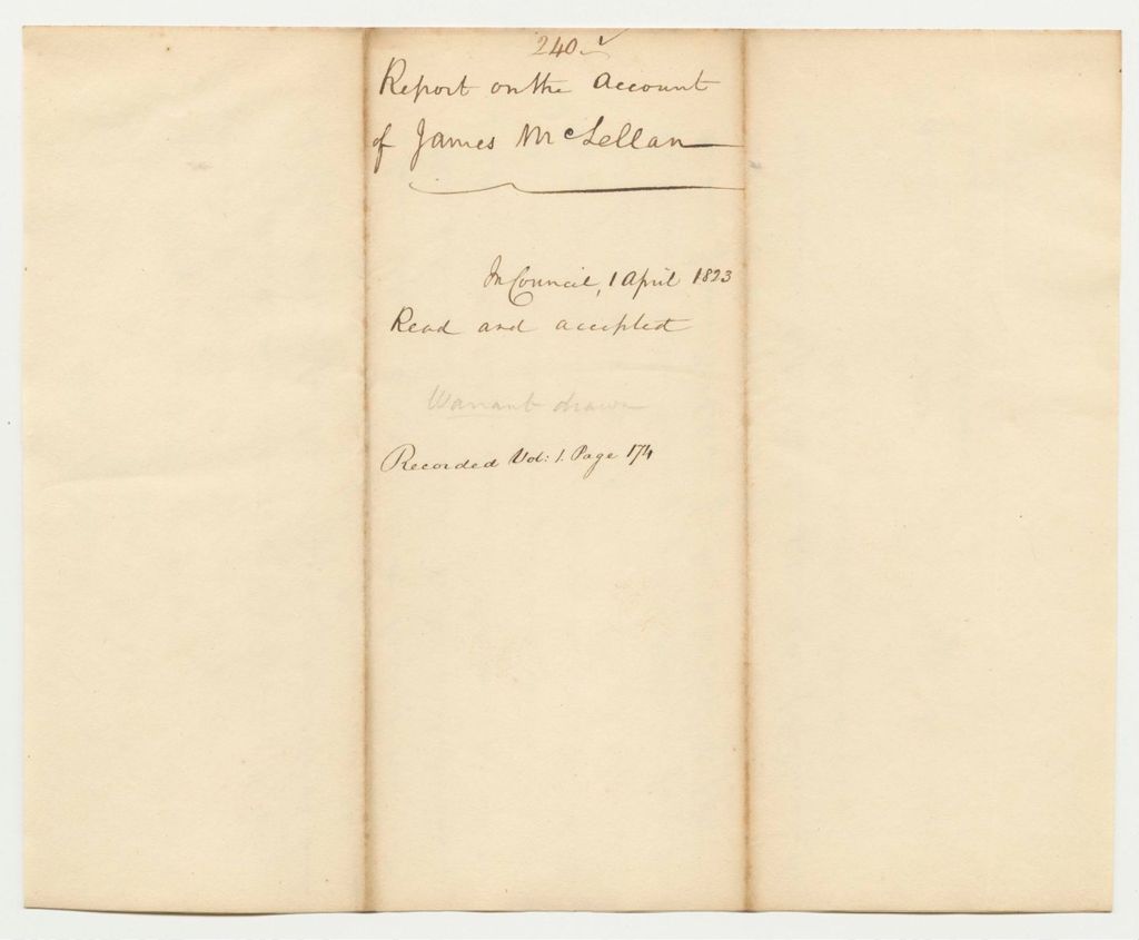 Miniature of Report 240: Report on the Account of James McLellan, One Appointed to Obtain Information on Trespass in the Penobscot River Area