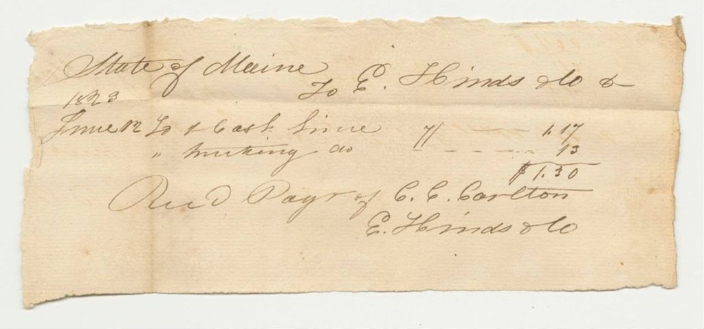 Miniature of Receipt No. 20 for Edward Hinds