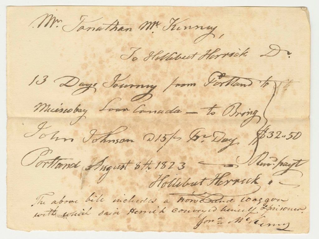 Miniature of Receipt for Hollibert Herrick for Travel
