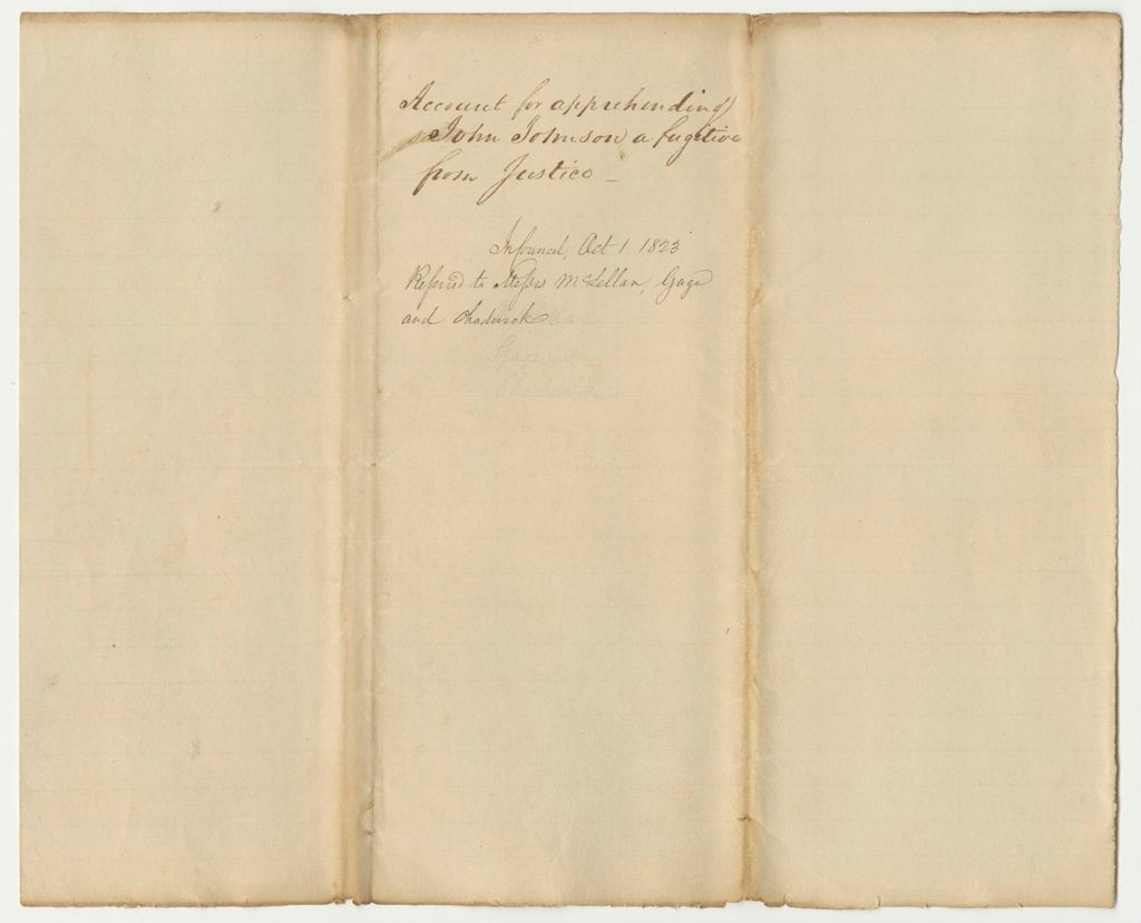 Miniature of Account for Apprehending John Johnson, a Fugitive from Justice
