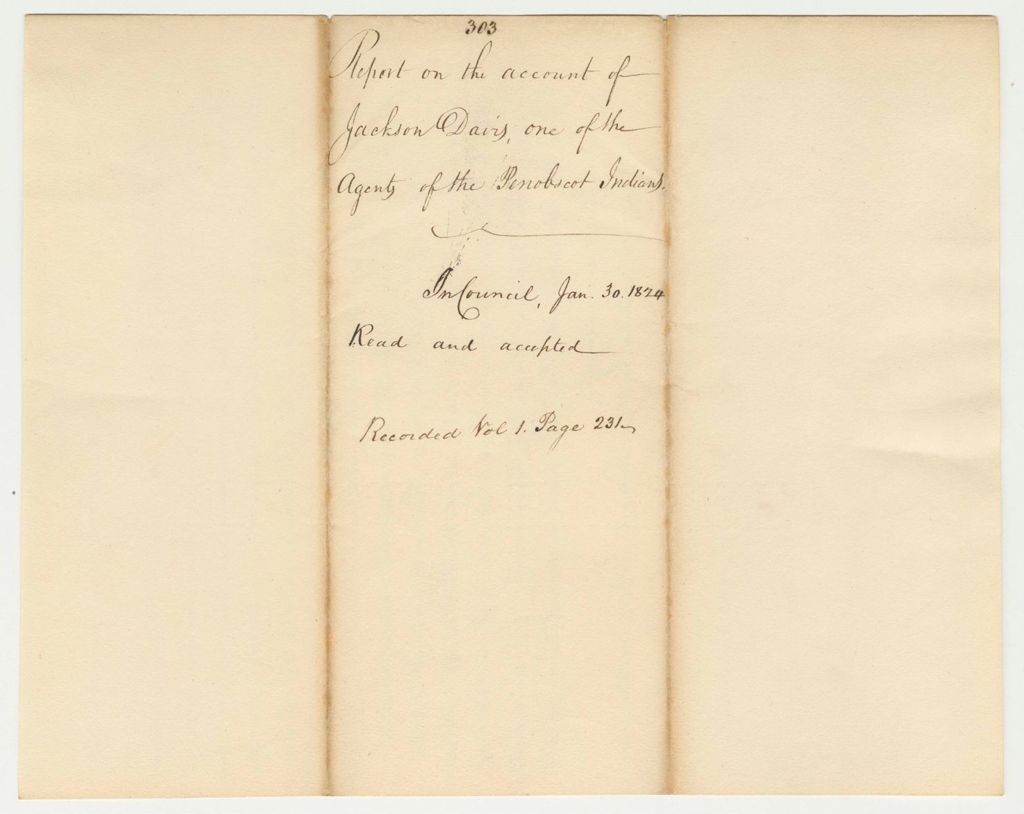 Miniature of Report 303: Report on the Account of Jackson Davis, One of the Agents of the Penobscot Indians