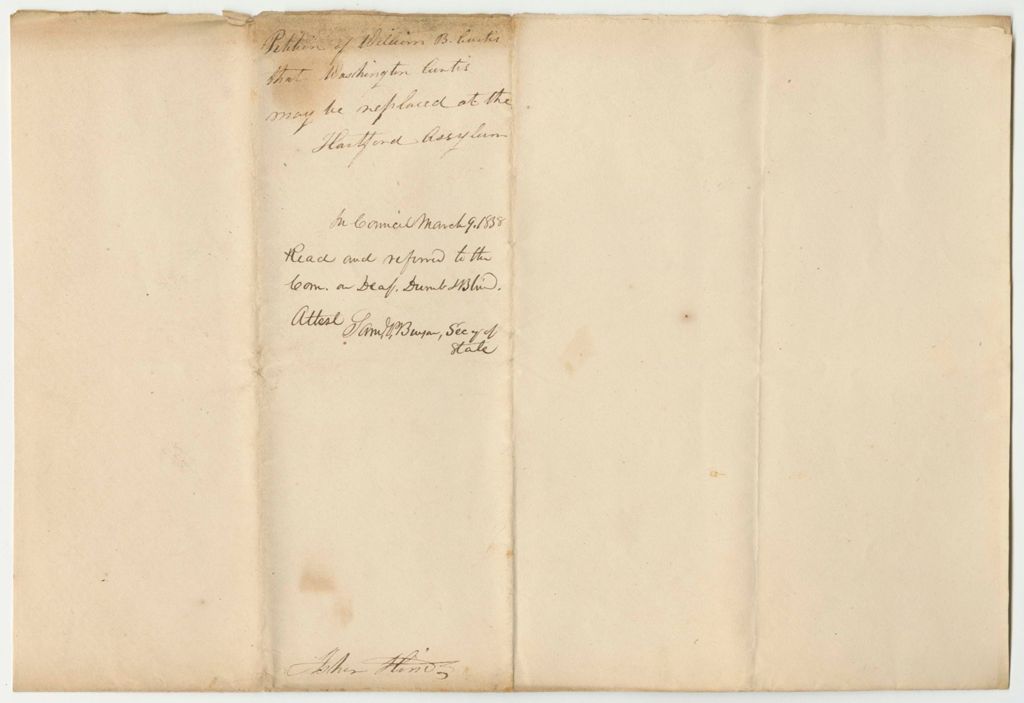 Miniature of Petition of William B. Curtis That Washington Curtis Be Replaced at the Hartford Asylum