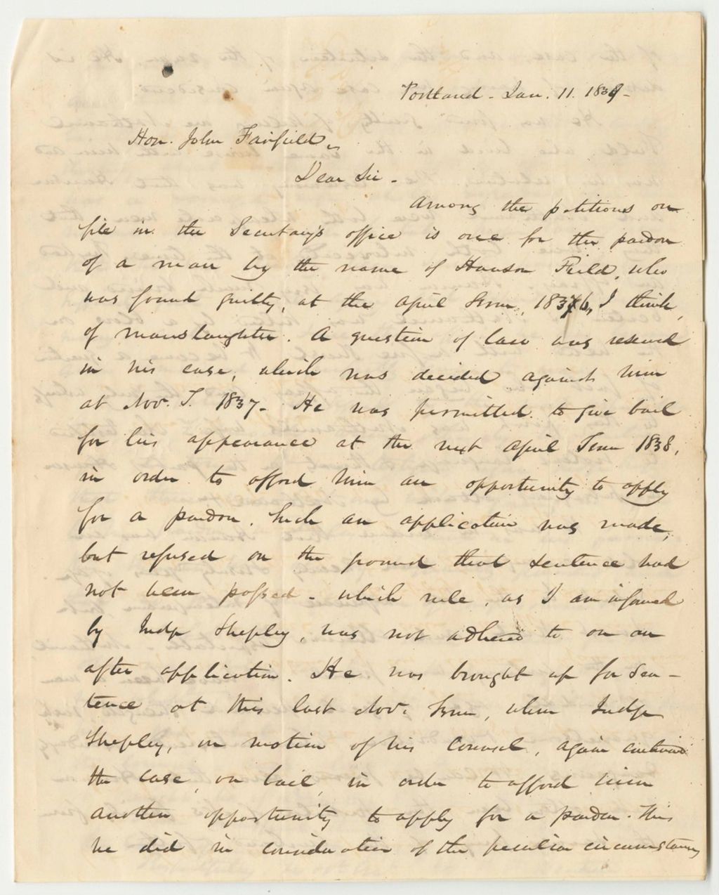 Miniature of Petition for the Pardon of Hanson P. Field of Falmouth