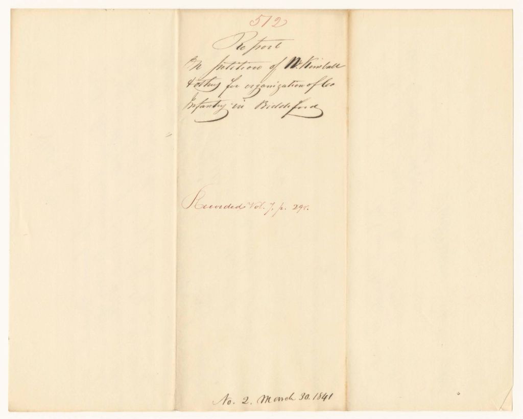 Miniature of Report 512: Report on the Petition of Nathaniel Kimball and Others for Organizations of Company Infantry