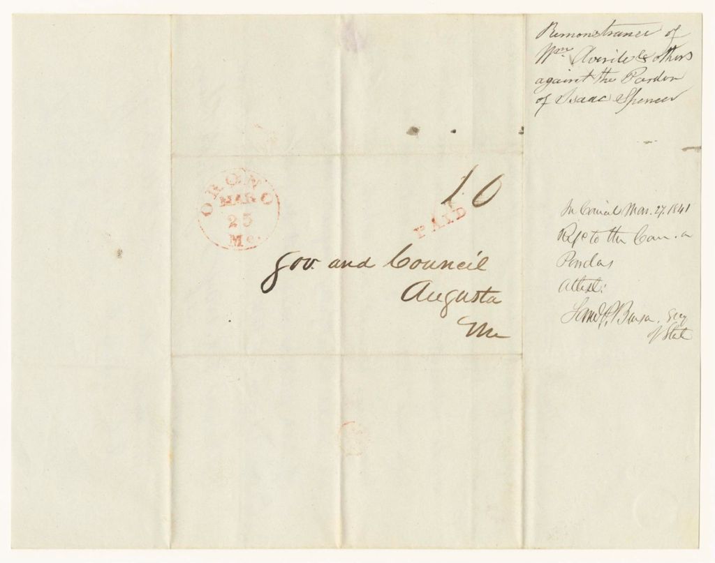 Miniature of Remonstrance of William Averill and others against the Pardon of Isaac Spencer