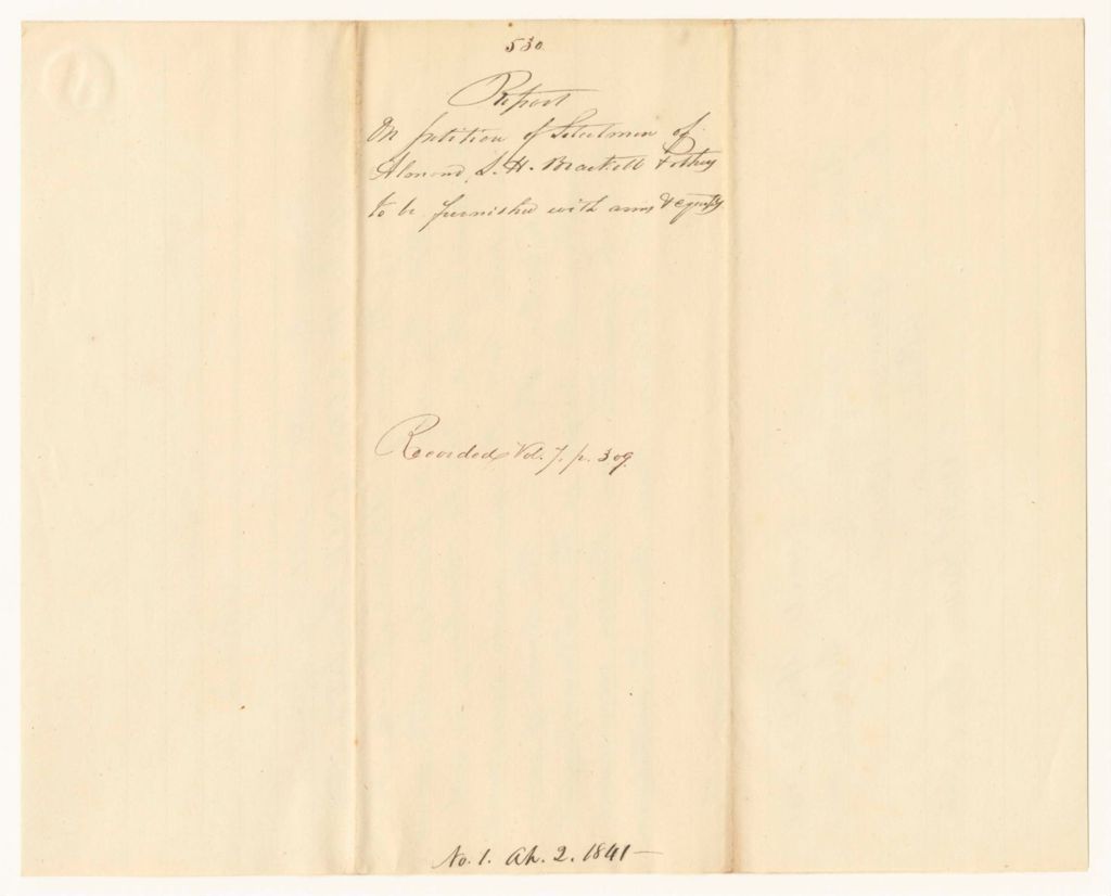 Miniature of Report 530: Report on the Petition of Selectmen of Almond to be Furnished with Arms and Equipment