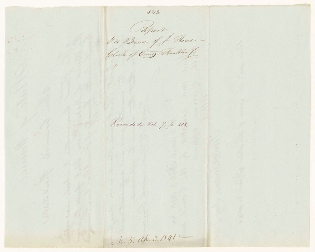Miniature of Report 542: Report on the Bond of Jesse Huse, Clerk of all Franklin County Courts