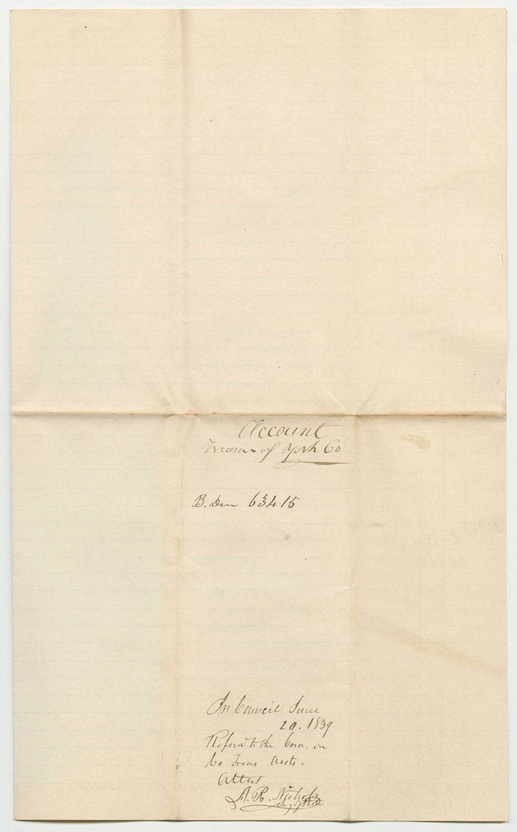 Miniature of Account of Samuel Burbank, Treasurer of York County