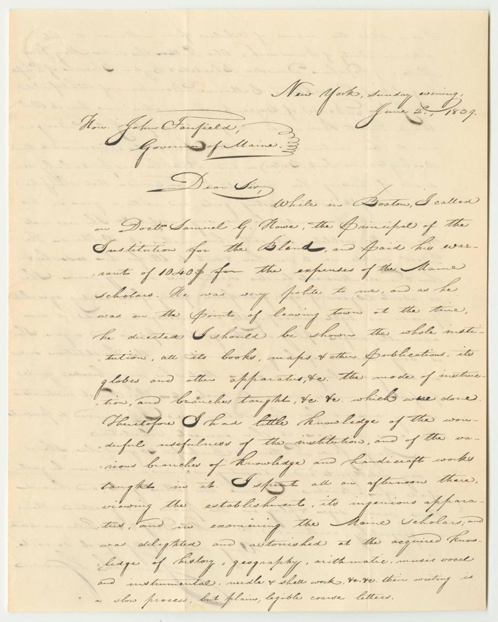Miniature of Communication from Jeremiah Goodwin, Relating to the Students from Maine at the New England Institutue for the Blind