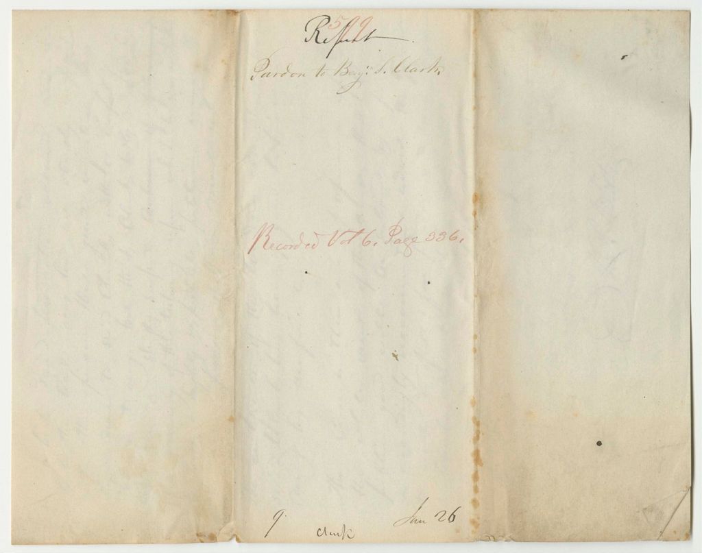Miniature of Report 599: Report on a Pardon to Benjamin S. Clark of Augusta