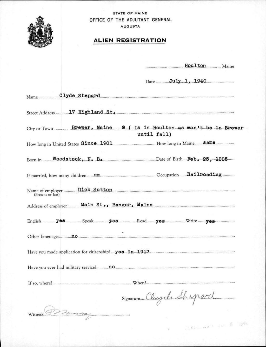 Miniature of Alien Registration- Shepard, Clyde (Houlton, Aroostook County)