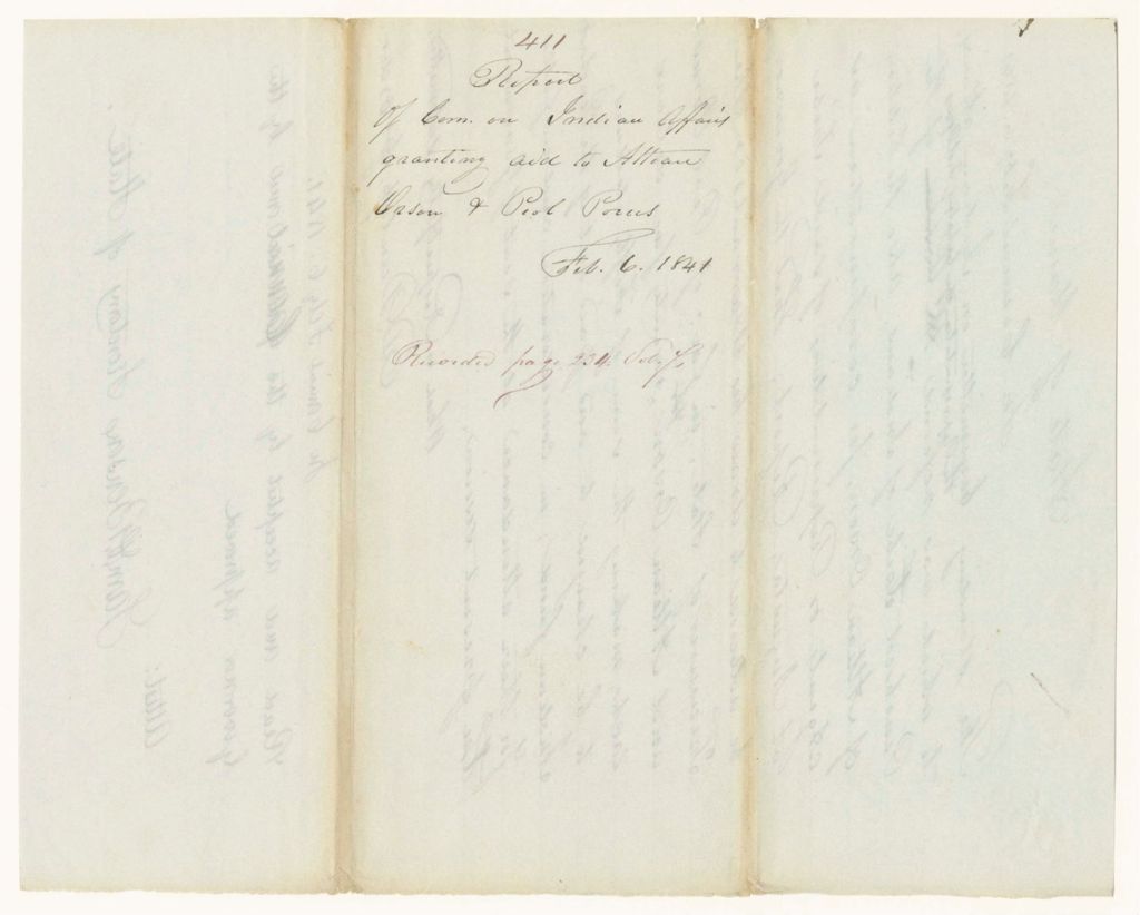 Miniature of Report 411: Report of Committee on Indian Affairs Granting Aid to Attian Orson and Peol Polis