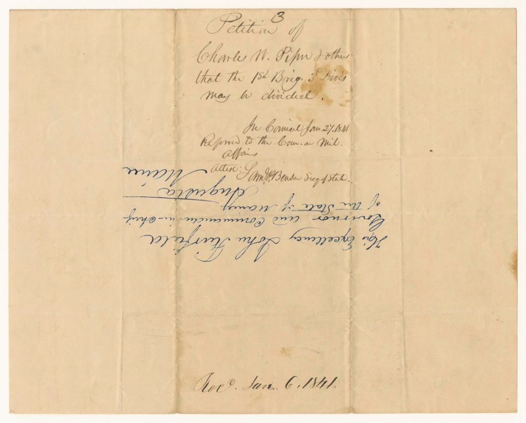 Miniature of Petition of Brigadier General Charles W. Piper and Others That the 1st Brigade, 3rd Division may be Divided