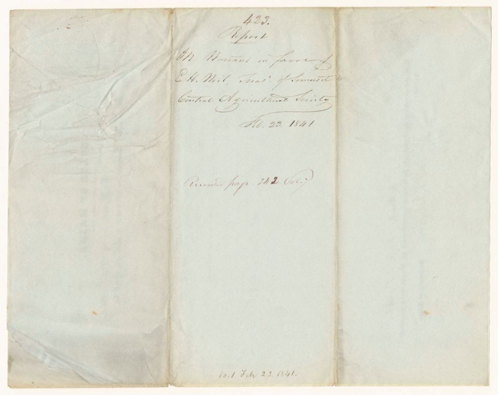 Miniature of Report 423: Report on Warrant in Favor of Ebenezer H. Neil, Treasurer of Somerset Central Agricultural Society