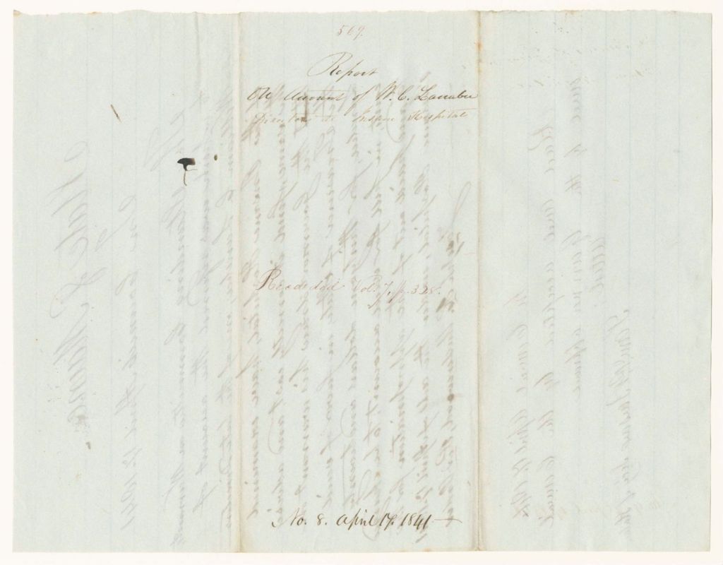 Miniature of Report 569: Report on the Account of William C. Larabee, Director at the Insane Hopsital