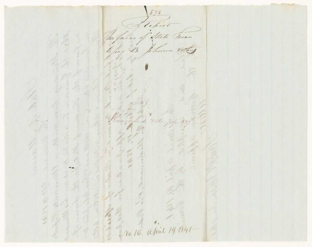 Miniature of Report 593: Report in Favor of State Treasurer, to Pay Benjamin Johnson and Other Witnesses in Relation to Frankfort Bank