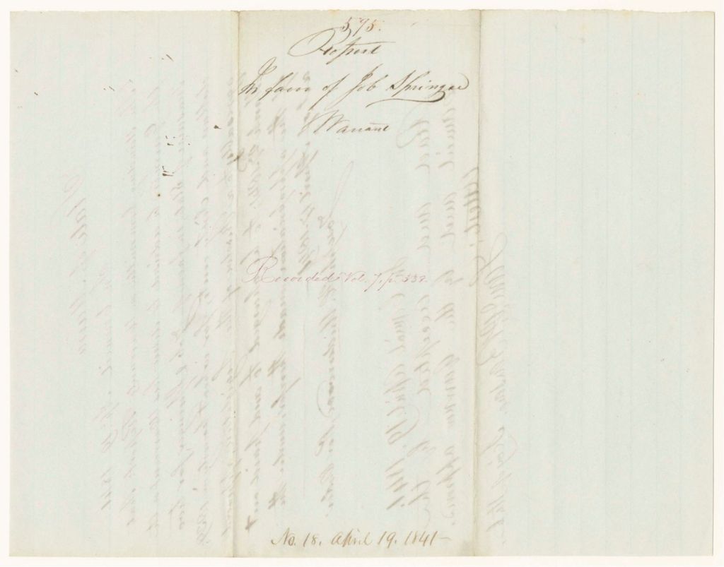 Miniature of Report 595: Report on Warrant in Favor of Job Springer for Wheat Bounty