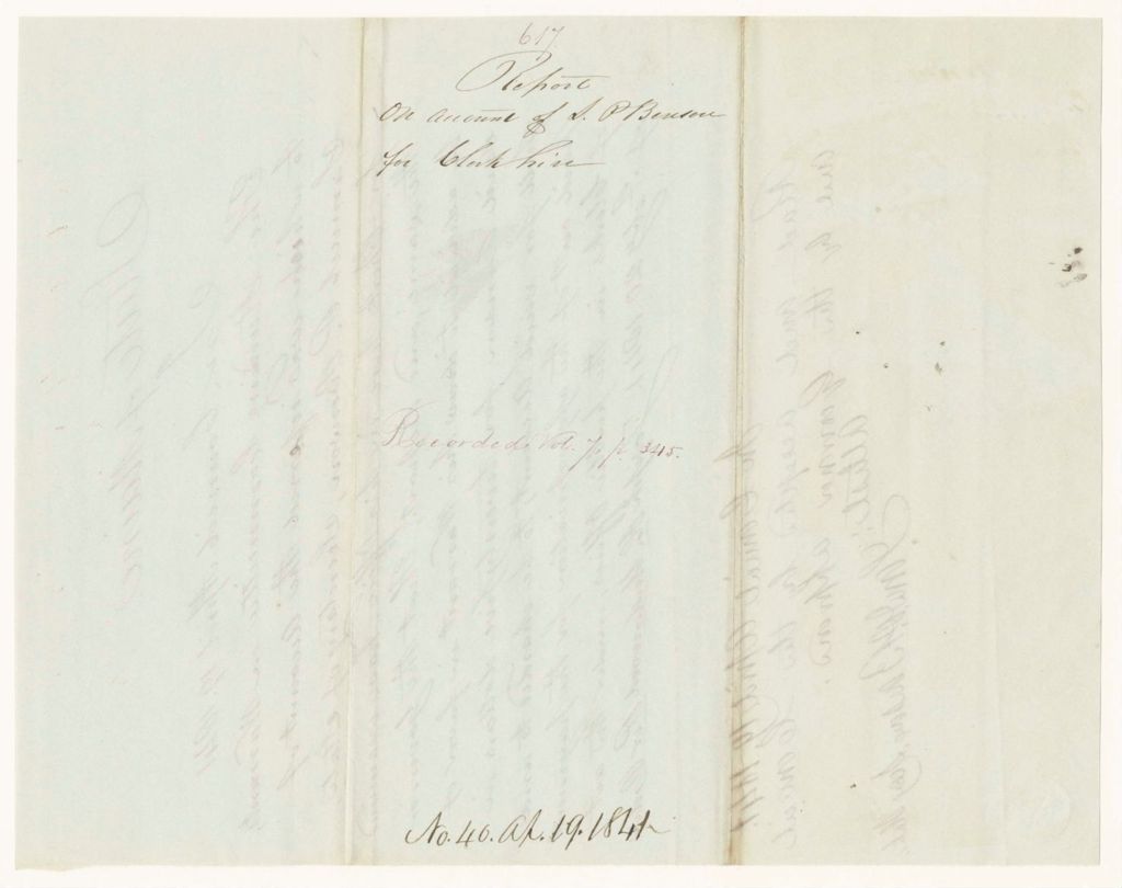 Miniature of Report 617: Report on Account of Samuel P. Benson, Secretary of State, for Clerk Hire