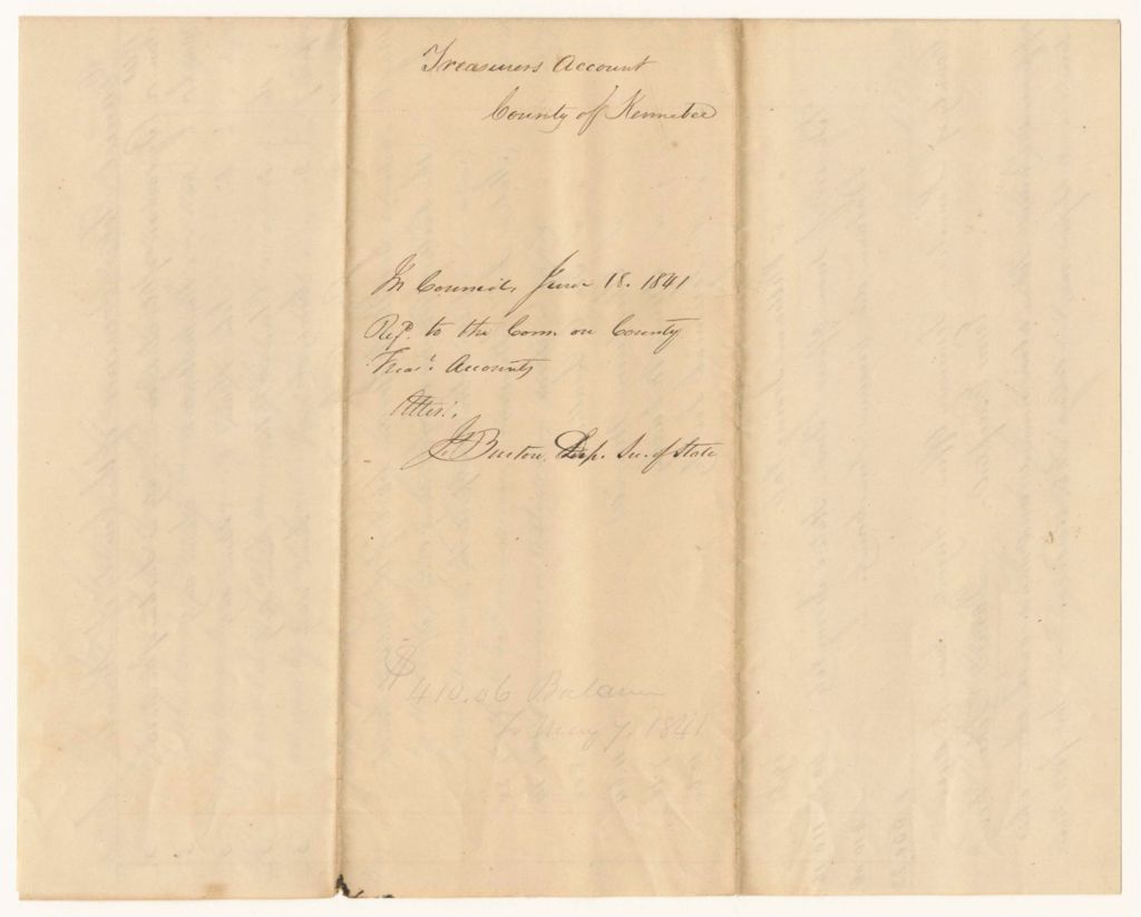 Miniature of Account of Daniel Pike, Treasurer of Kennebec County