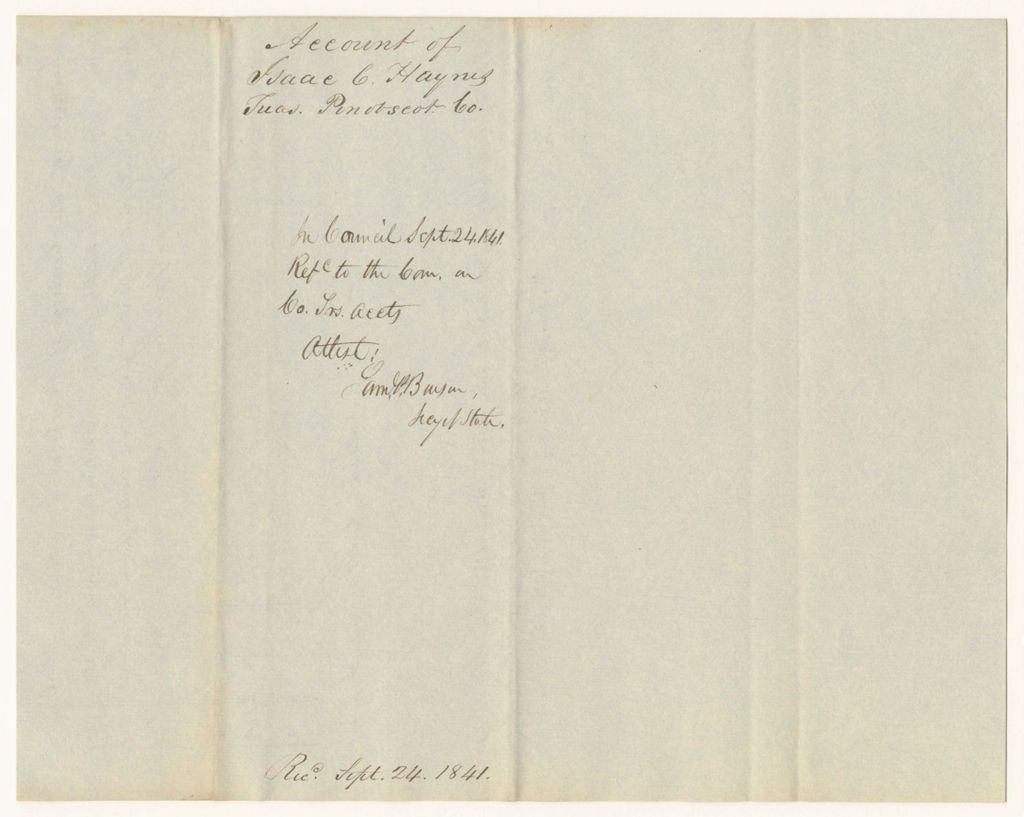 Miniature of Account of Isaac C. Haynes, Treasurer of Penobscot County
