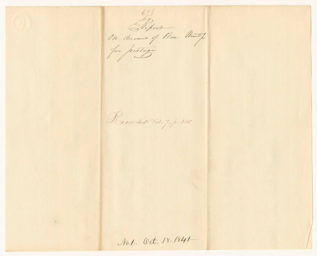 Miniature of Report 693: Report on Account of William Woart Jr. for Postage
