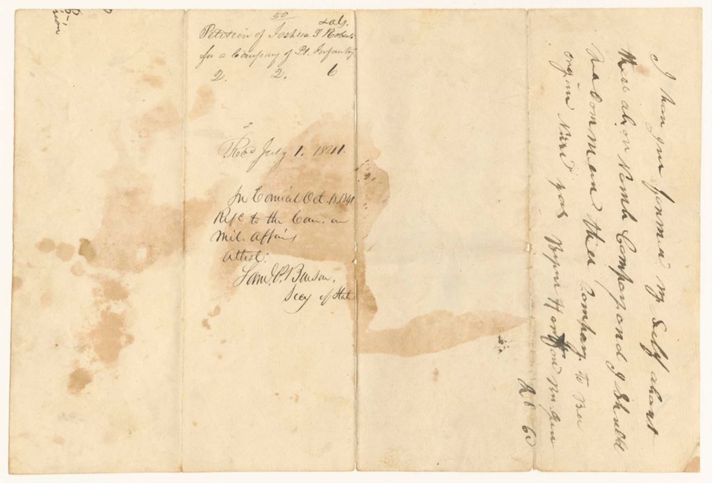 Miniature of Petition of Joshua L. Roberts and others for a Company of Light Infantry in the Town of Porter, 2nd Regiment, 2nd Brigade, 6th Division