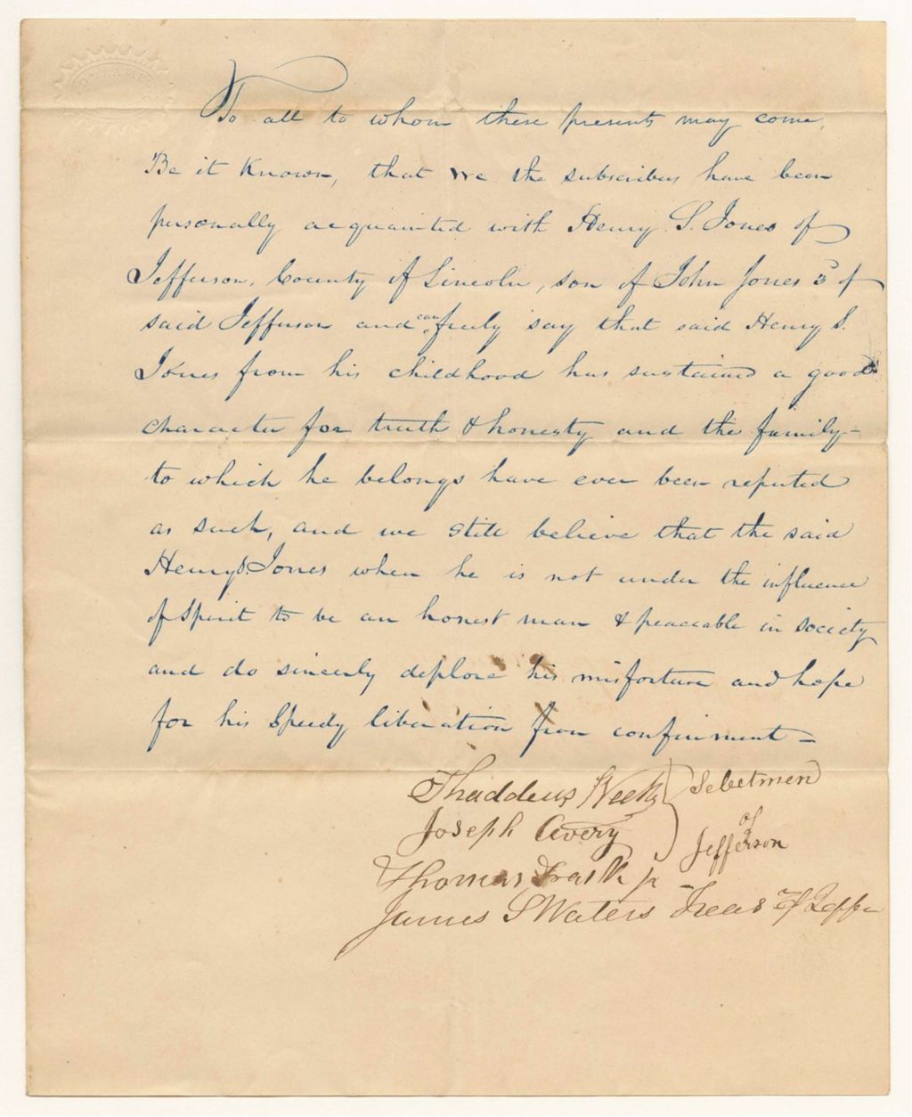 Miniature of Petition for the pardon of Henry S. Jones