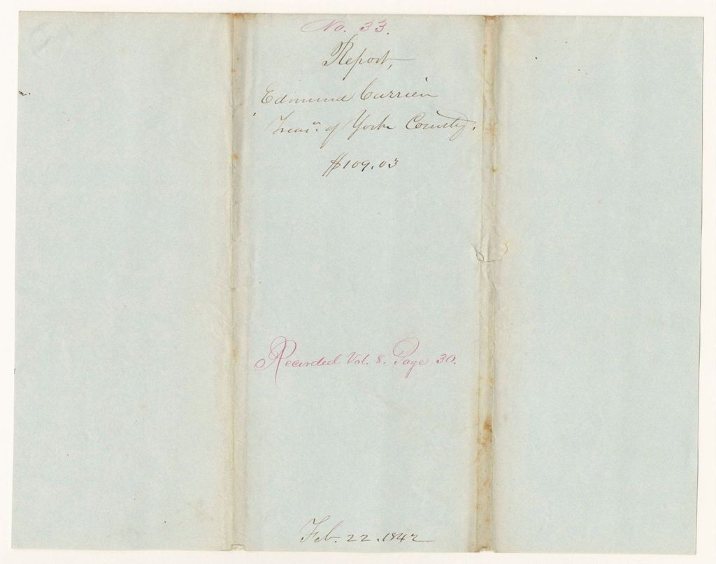 Miniature of Report 33: Report - Edmund Currier, Treasurer of York County