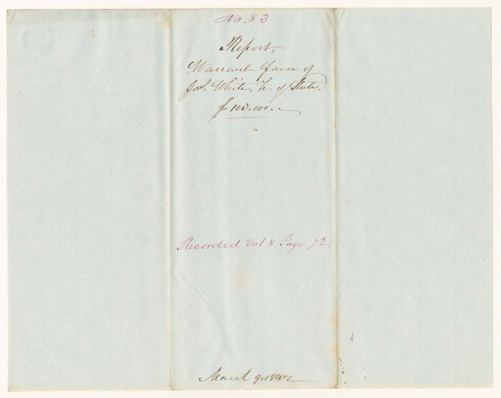 Miniature of Report 83: Report - Warrant in Favor of James White, Treasurer of State