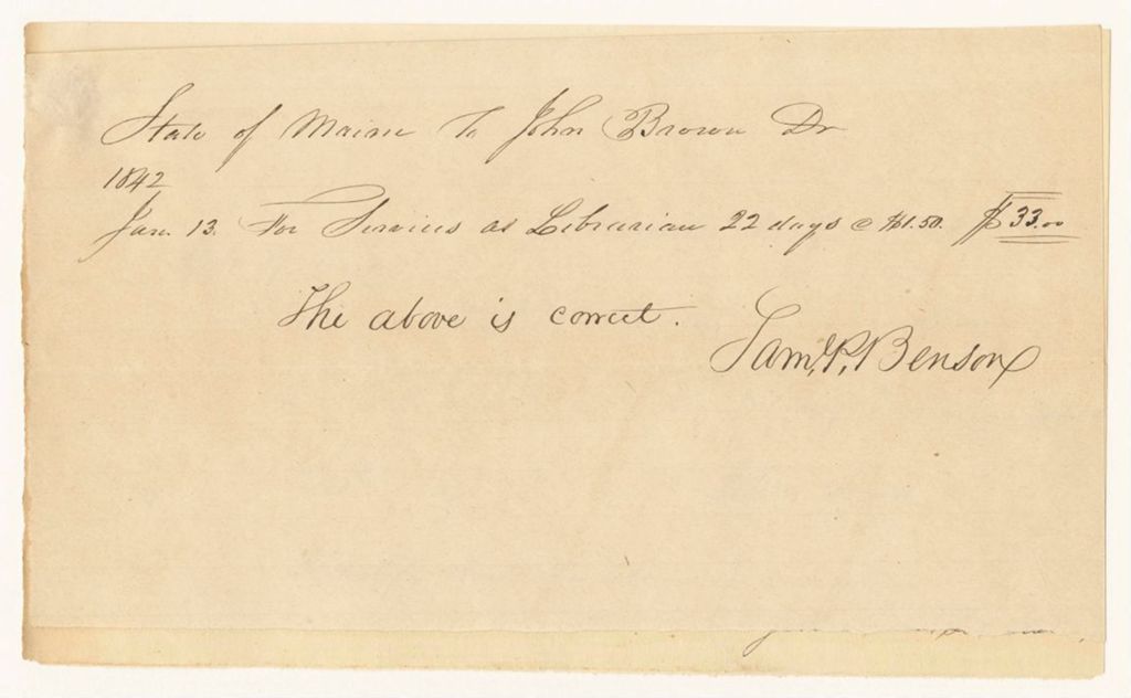 Miniature of John Brown's bills for services as Librarian