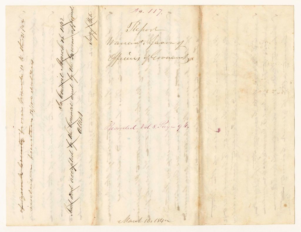 Miniature of Report 117: Report - Warrant in Favor of the Officers of the Governor