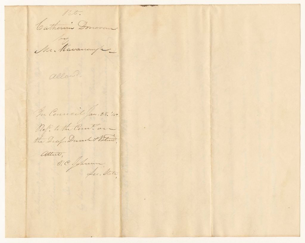 Miniature of Petition for Catherin Donovan to continue at the Institution for the Blind in South Boston