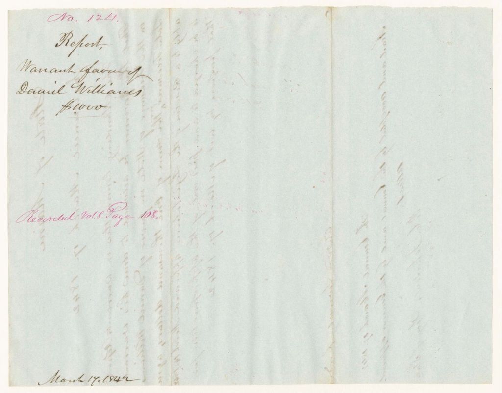 Miniature of Report 124: Report - Warrant in Favor of Daniel Williams