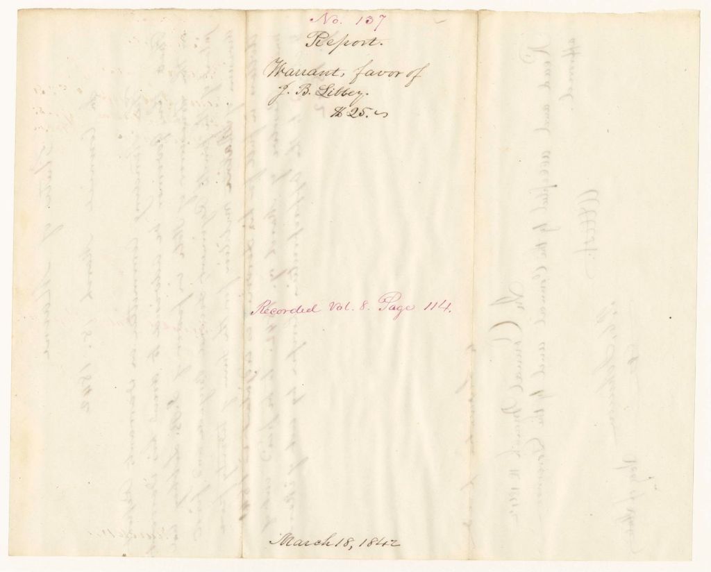 Miniature of Report 137: Report - Warrant in Favor of J.B. Libbey