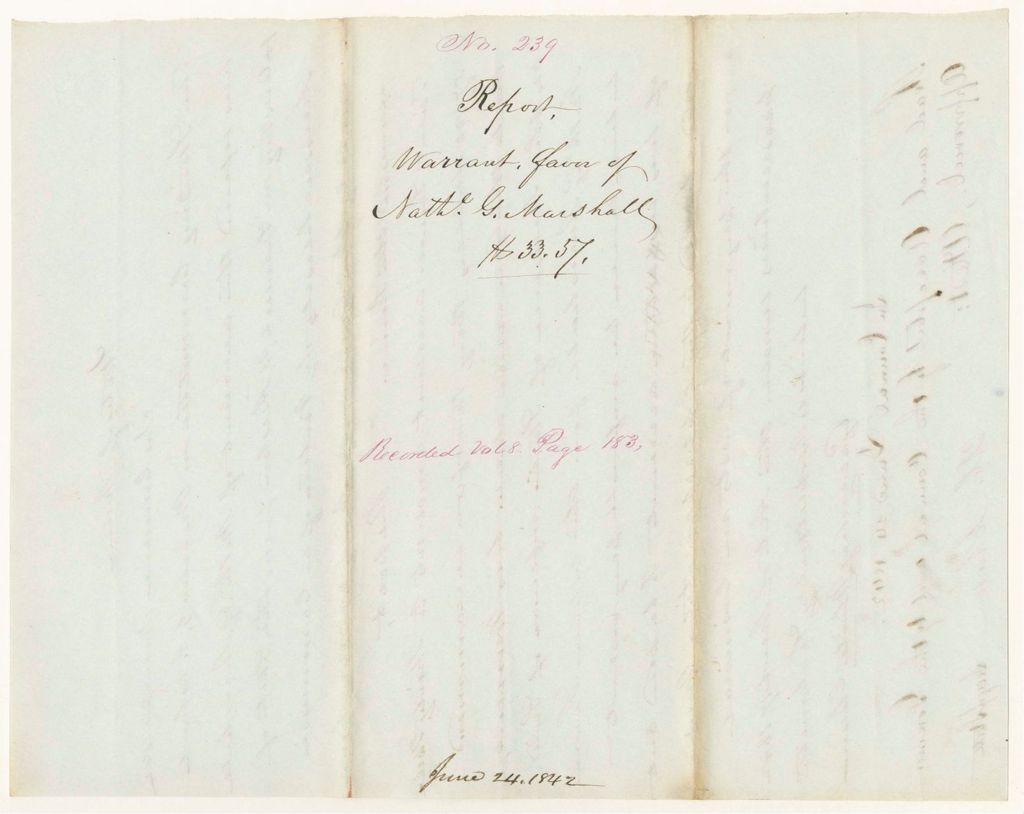 Miniature of Report 239: Report - Warrant in Favor of Nathaniel G. Marshall