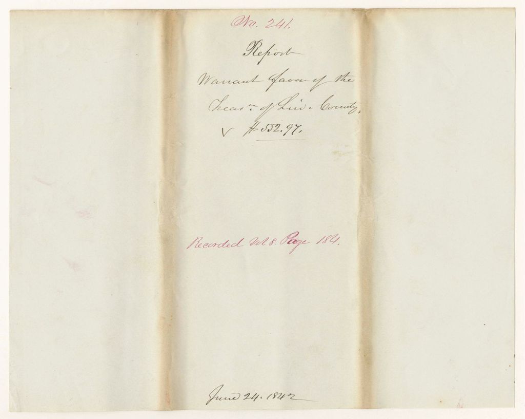 Miniature of Report 241: Report - Warrant in Favor of the Treasurer of Lincoln County