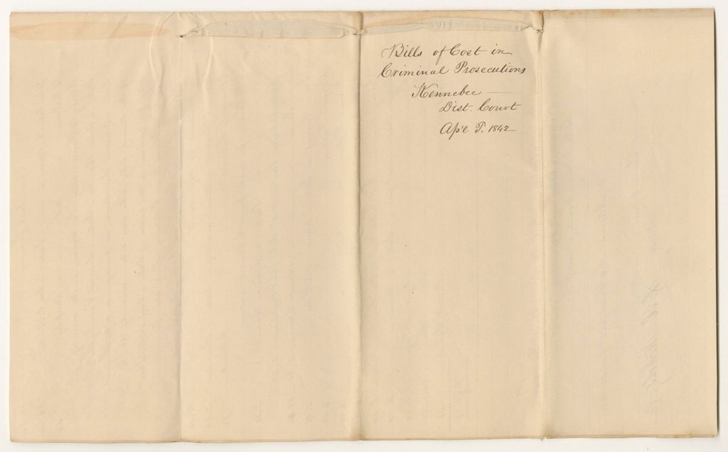 Miniature of Bills of Cost in Criminal Prosecutions at the District Court in Kennebec County, April Term 1842