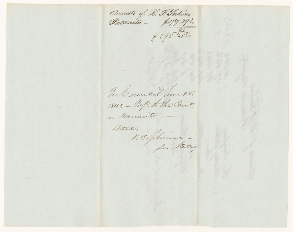 Miniature of Accounts of R.F. Perkins, Postmaster of Augusta