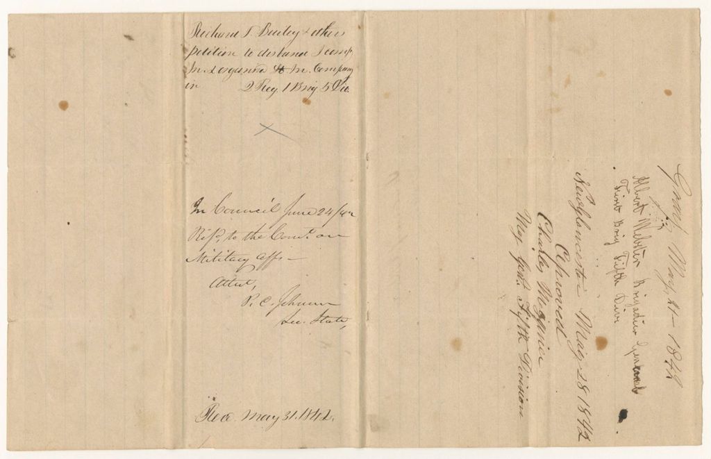 Miniature of Richard T. Bailey and others' petition to disband the J Company of Infantry in the 2nd Regiment, 1st Brigade, 5th Division