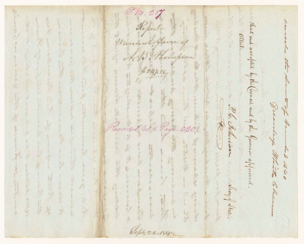 Miniature of Report 287: Report - Warrant in Favor of A.B. Thompson