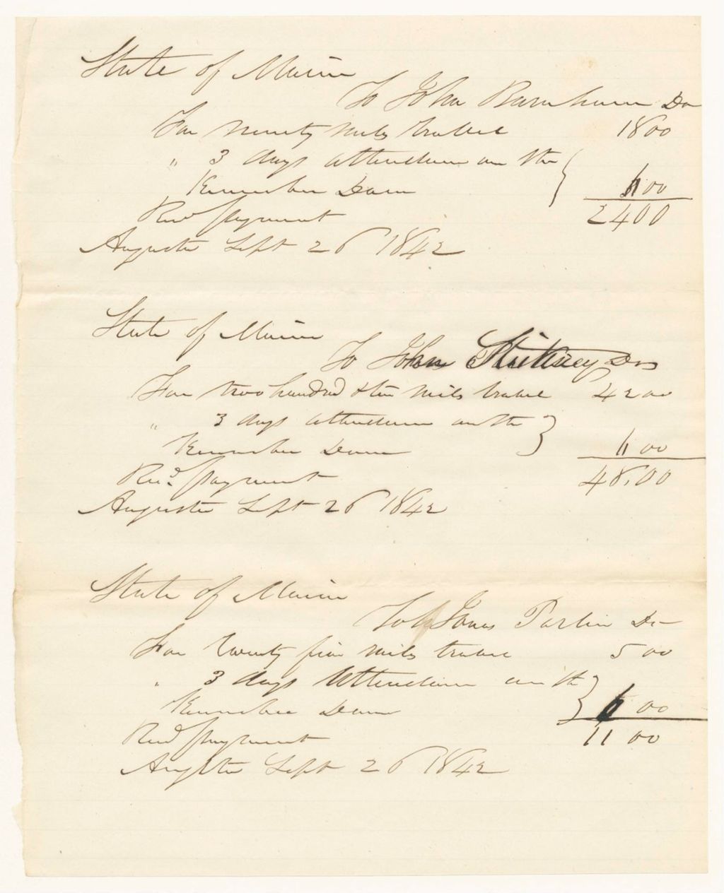 Miniature of Account of John Burnham, John Stickney, Jonas Parlin